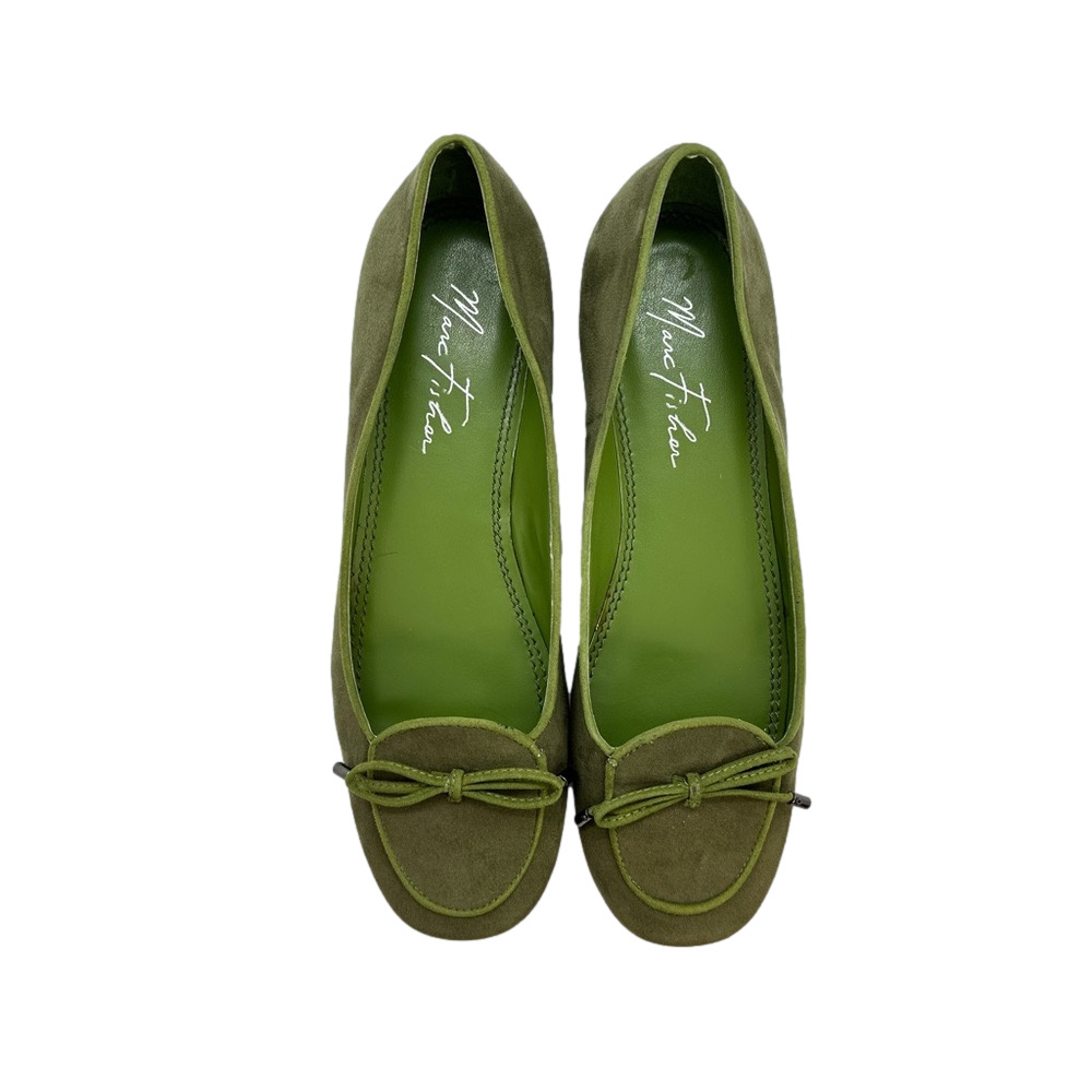 Marc Fisher Green Suede Ballet Flats Slip On Round Toe Grosgrain Bow Size 8.5M